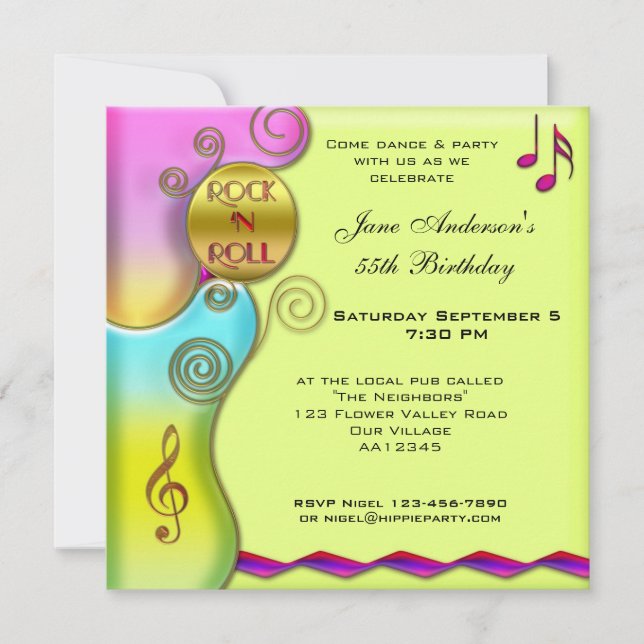 Retro Rock 'n Roll Invitation de fête d'anniversai (Devant)
