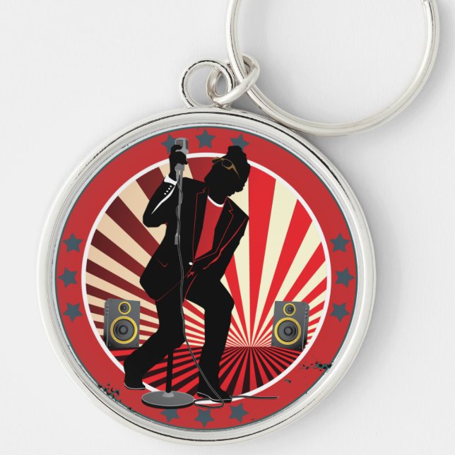 Retro Rock n Roll Music Singer Keychain (Front)