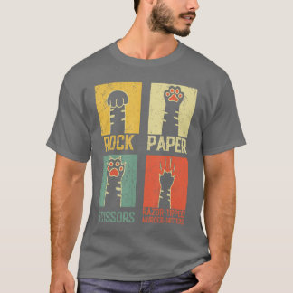 Retro Rock Paper Scissors Hand Game Cute Paw Humor T-Shirt