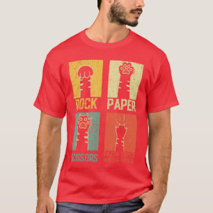 Retro Rock Paper Scissors Hand Game Cute Paw Humor T-Shirt