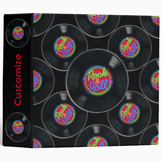 Retro Rock & Roll Vinyl Classeur (Devant/Côté)