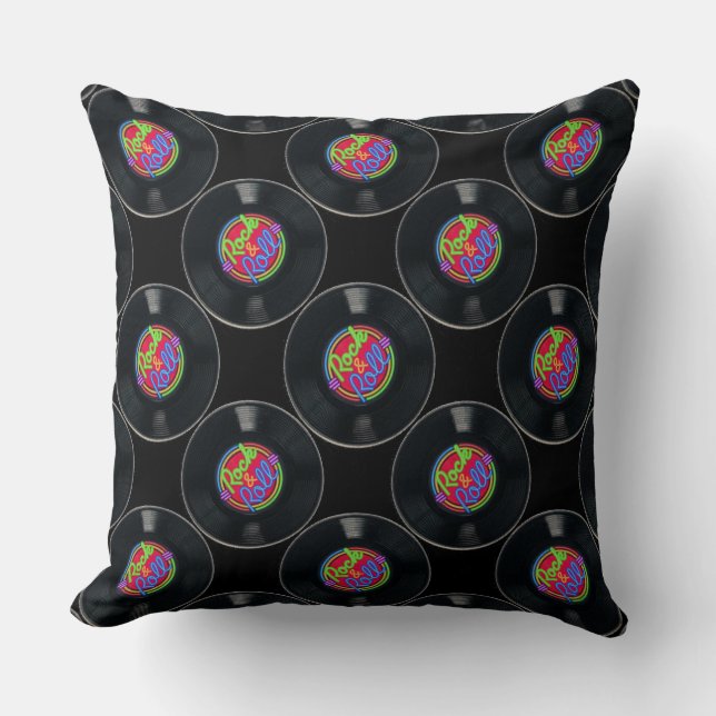 Retro Rock & Roll Vinyl Throw Pillow (Front)