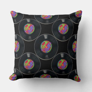 Retro Rock & Roll Vinyl Throw Pillow