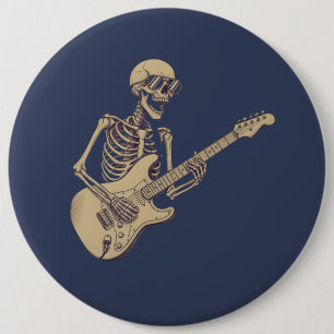 Retro Rock Skeleton Guitar Graphic 6 Inch Round Button