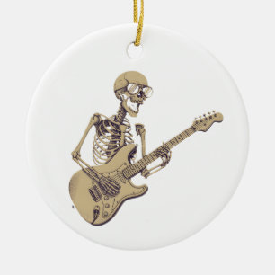 Retro Rock Skeleton Guitar Graphic Ceramic Ornament