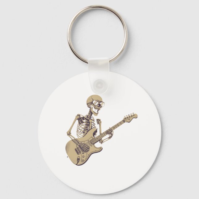 Retro Rock Skeleton Guitar Graphic Keychain (Front)