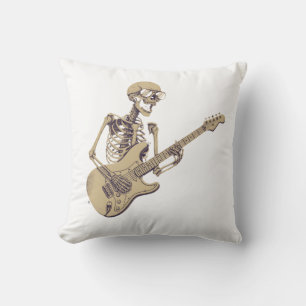 Retro Rock Skeleton Guitar Graphic Throw Pillow