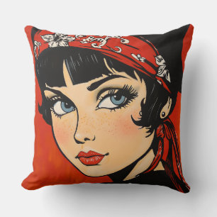 Retro Rockabilly Beauty  Throw Pillow