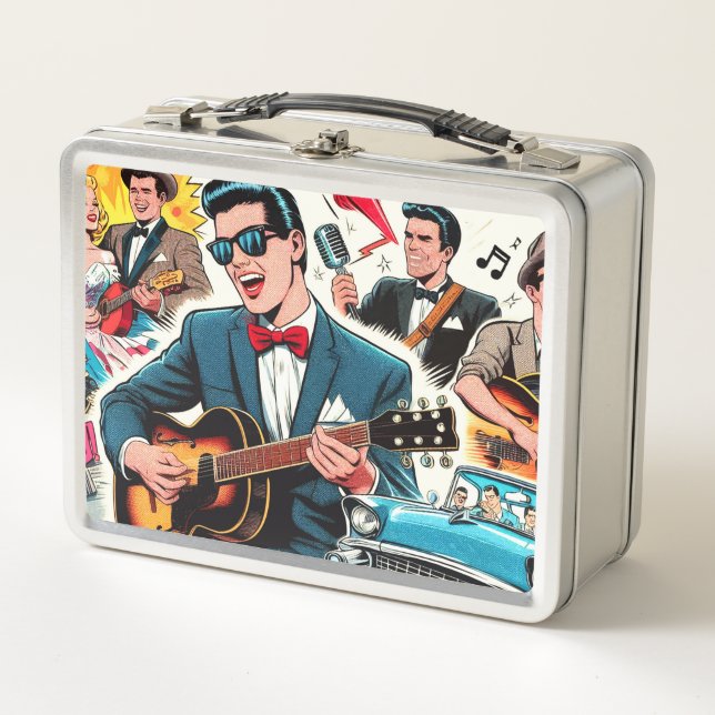 Retro Rockabilly Comics Metal Lunch Box (Front)