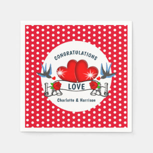 Retro Rockabilly Hearts Wedding Napkin