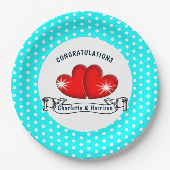 Retro Rockabilly Hearts Wedding Paper Plate (Front)