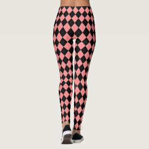 Retro Rockabilly Pink Black Argyle Leggings Pants