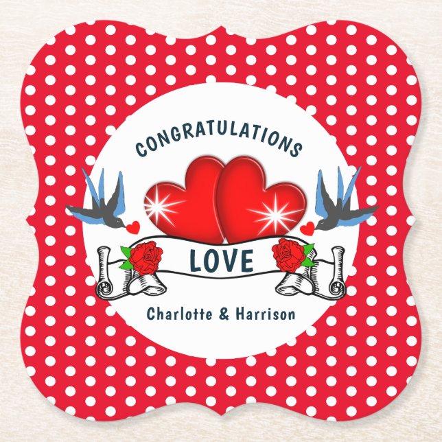 Retro Rockabilly Theme Wedding Paper Coaster (Front)