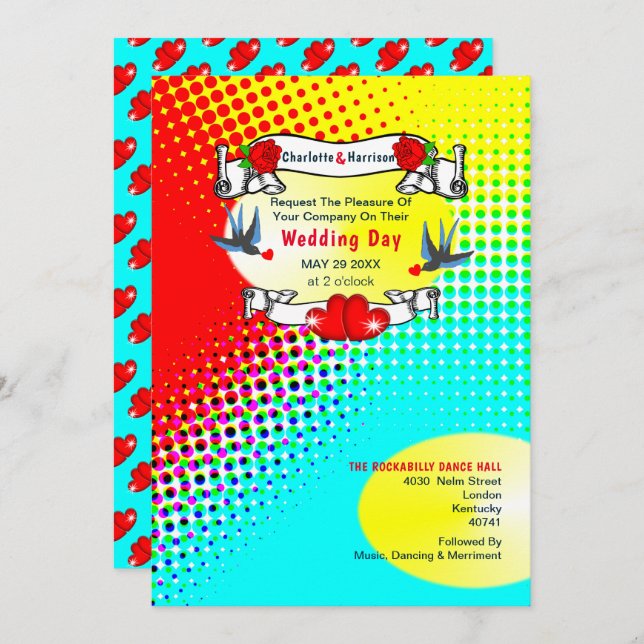 Retro Rockabilly Wedding Invitation (Front/Back)