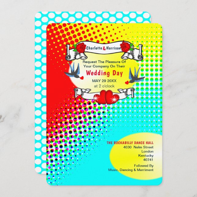 Retro Rockabilly Wedding Invitation (Front/Back)