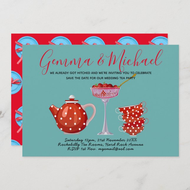 Retro Rockabilly Wedding Tea Party 1950s Vintage Invitation (Front/Back)