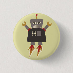 Retro Rocket Cartoon Robot Flair 1 Inch Round Button