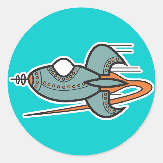 retro rocket classic round sticker (Front)