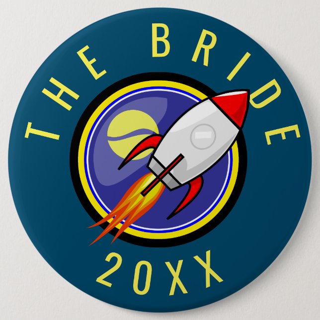 Retro Rocket Customizable Text 6 Inch Round Button (Front)