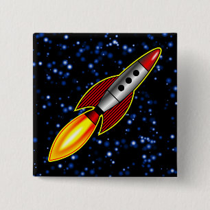 Retro Rocket - Customized 2 Inch Square Button