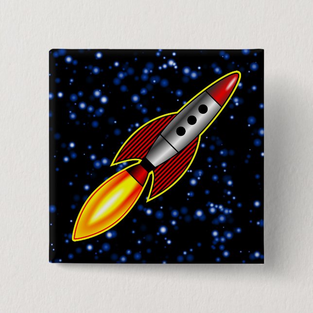 Retro Rocket - Customized 2 Inch Square Button (Front)