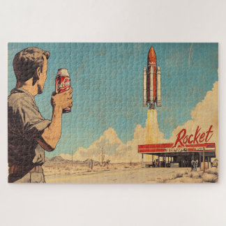 Retro Rocket Launch Poster Jigsaw Puzzle