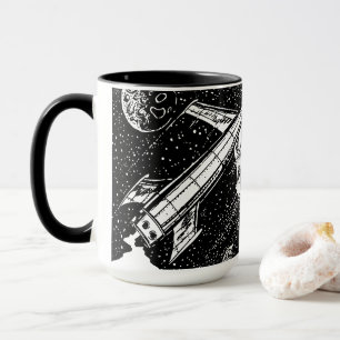 Retro Rocket Mug – Cosmic Cool in Black & White