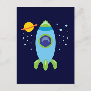 Retro Rocket Postcard