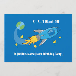 Retro Rocket Ship Birthday Invitation 5x7