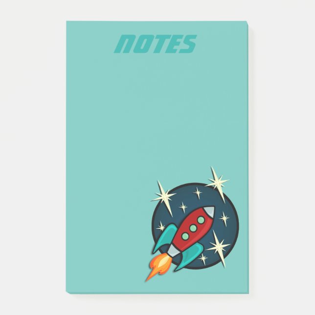 RETRO ROCKET SHIP GRAPHIC POST-IT NOTEPAD (Front)
