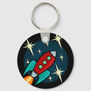 RETRO ROCKET SHIP GRAPHIC ROUND KEY CHAIN