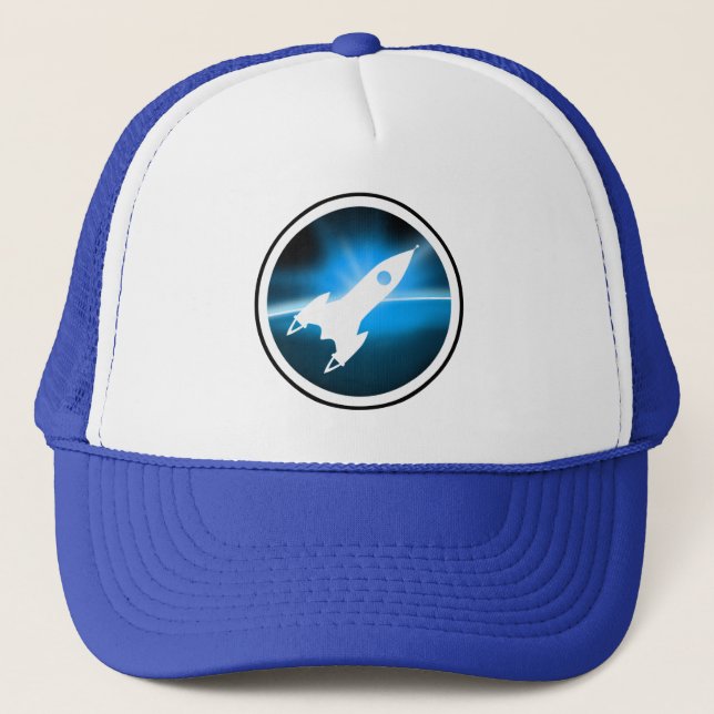 Retro Rocket Ship Graphic Trucker Hat (Front)