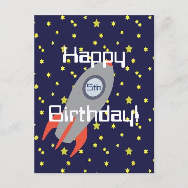 Retro Rocket Ship  Happy Birthday Postcard (Front)