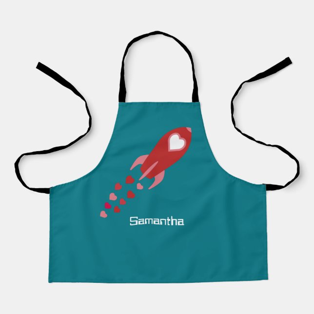 Retro Rocket Ship Love Apron (Front)