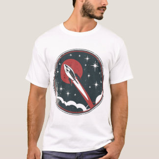 Retro Rocket Ship Outer Space Voyage Vintage White T-Shirt