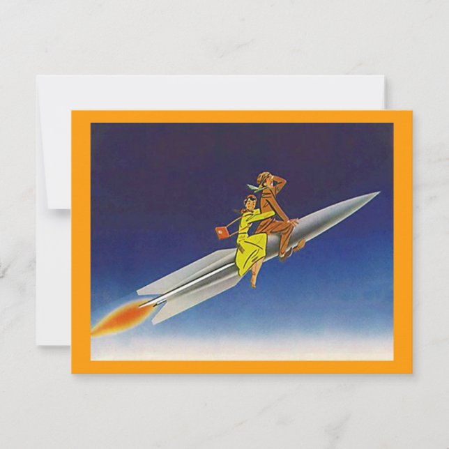 Retro Rocket Ship Riding Away Moving Announcements (Front)