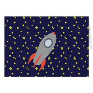 Retro Rocket Ship with Star Pattern Background