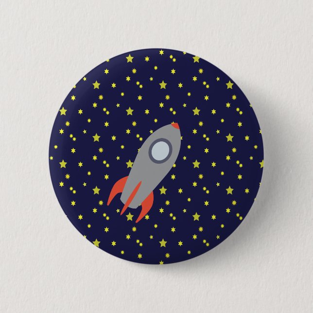 Retro Rocket Ship with Star Pattern Background 2 Inch Round Button (Front)