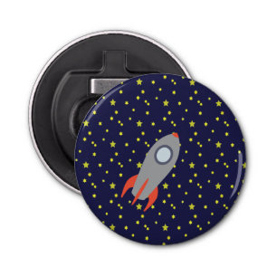 Retro Rocket Ship with Star Pattern Background Bottle Opener