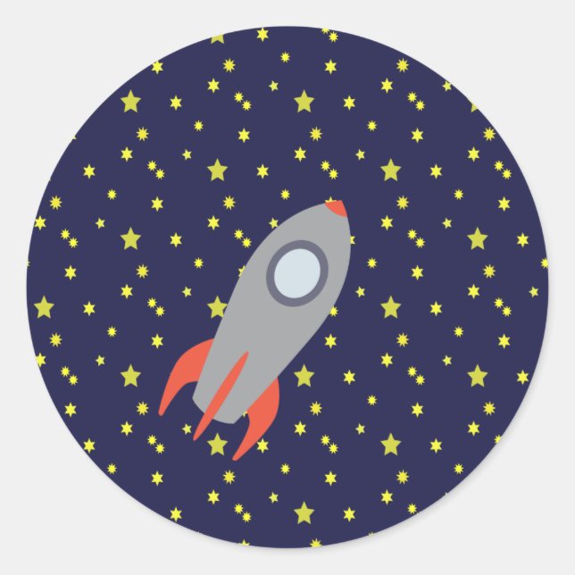 Retro Rocket Ship with Star Pattern Background Classic Round Sticker (Front)