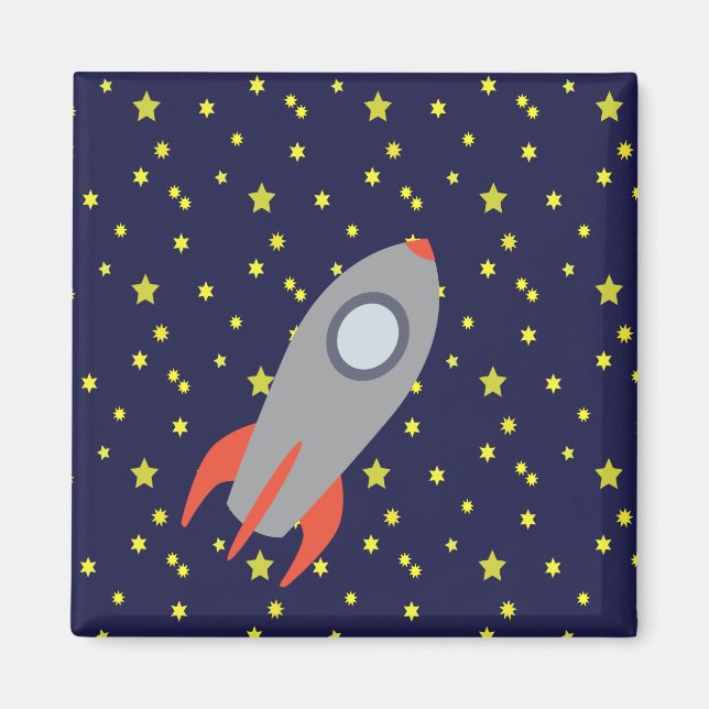 Retro Rocket Ship with Star Pattern Background Magnet (Front)