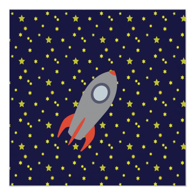 Retro Rocket Ship with Star Pattern Background Poster (Front)