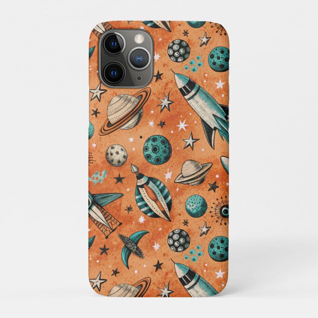 Retro Rocket Space Pattern Terracotta Teal Case-Mate iPhone Case (Back)