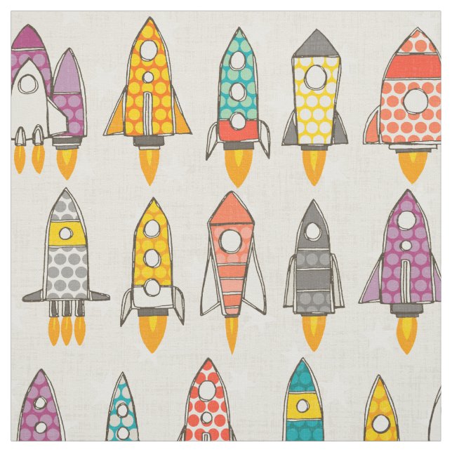 retro rockets eggshell fabric (Swatch)