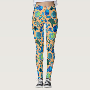 Retro Rockets in Space. L Orange BG Leggings