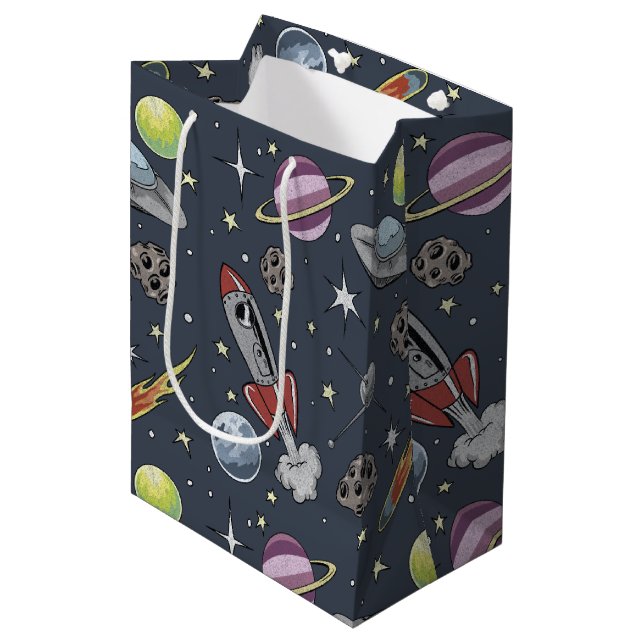 Retro Rockets Medium Gift Bag (Front Angled)