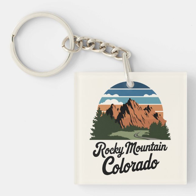Retro Rocky Mountain National Park Keychain (Front)