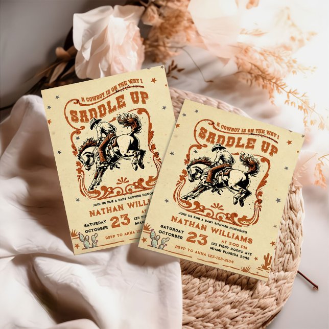 Retro Rodeo Western Cowboy Baby Shower  Invitation (Creator Uploaded)