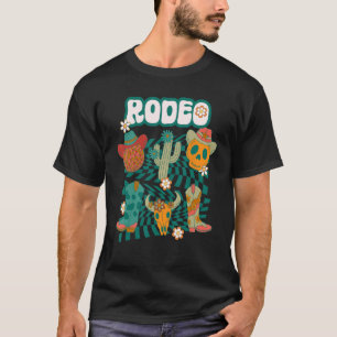Retro Rodeo Western Cowgirl Boots Skulls Groovy Wo T-Shirt