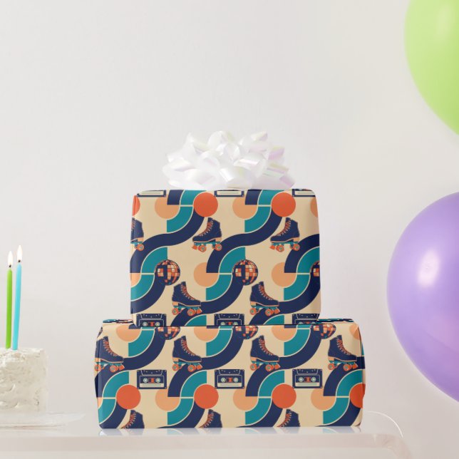 Retro Roller Disco Wrapping Paper (Party Gifts)